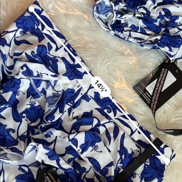 NWT PLT Blue & White Porcelain Floral Print Bardot Crop Top & Layered Shorts Set - Picture 9 of 9